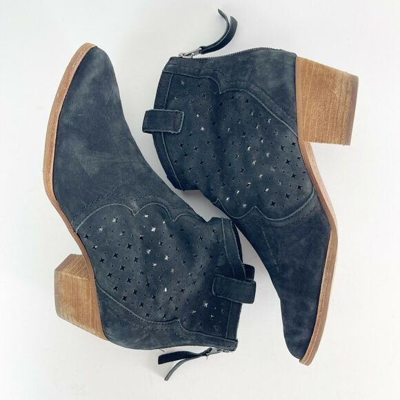 Sam Edelman Black Reynolds Punch Out Western Perforated Bootie 7 - Picture 3 of 8